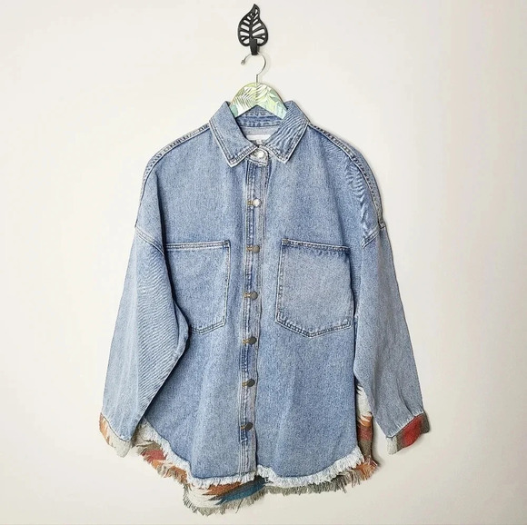 New! Aztec Denim Button Down Shacket - Picture 6 of 8